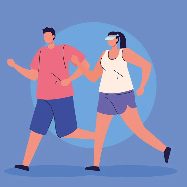 Pareja corriendo deporte avatar caracteres — Archivo Imágenes Vectoriales