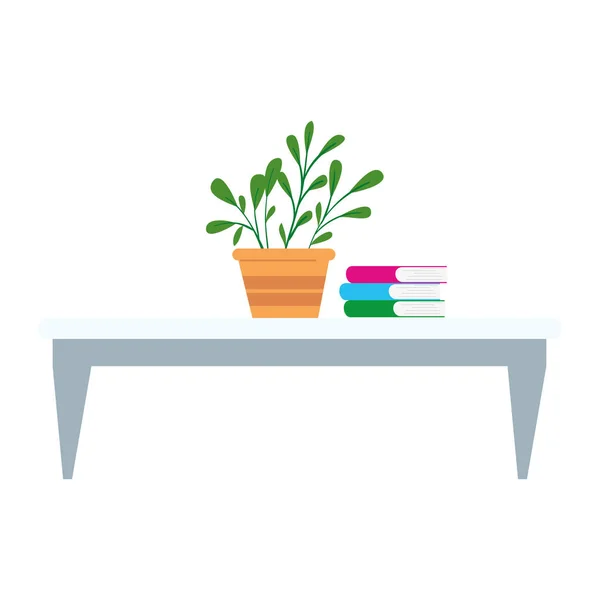 Tavolo soggiorno con piante d'appartamento e libri — Vettoriale Stock