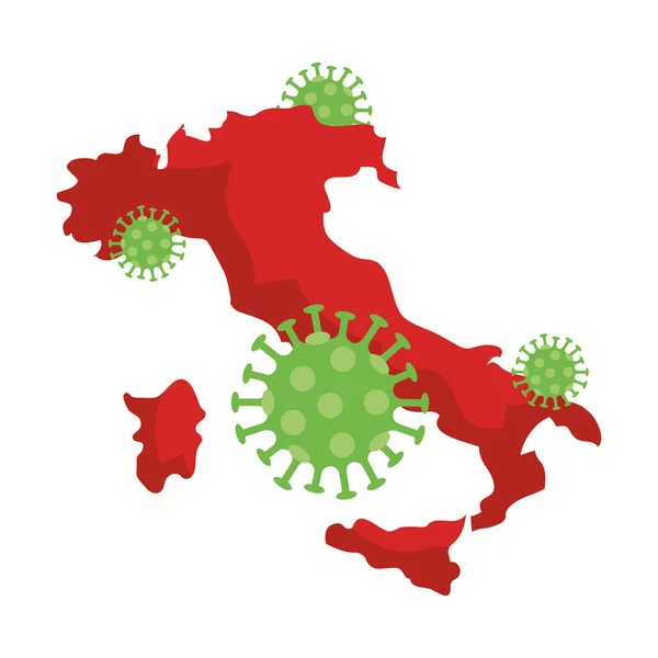 Italie carte avec particules covid19 — Image vectorielle