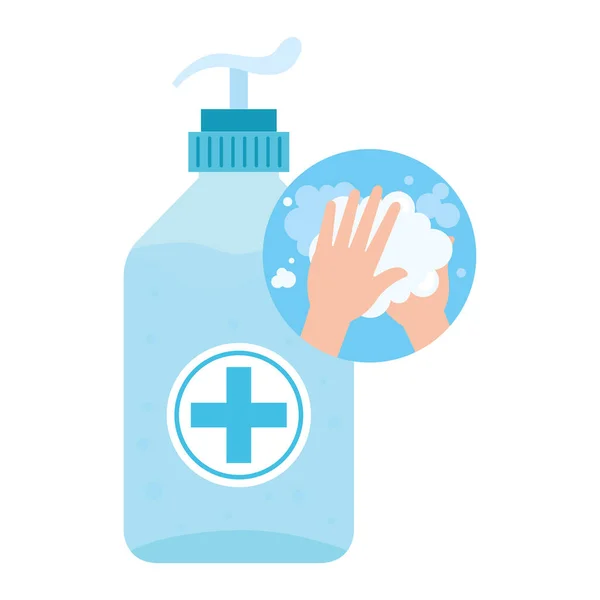Frasco de jabón antibacteriano con lavado de manos — Vector de stock