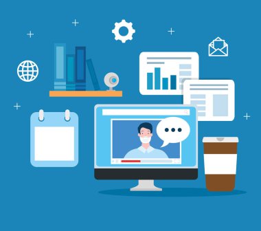 Bilgisayar ve simgelerle çevrimiçi eğitim teknolojisi