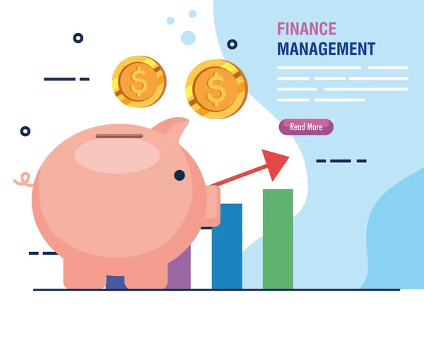 Épargne tirelire avec des icônes de gestion financière — Image vectorielle