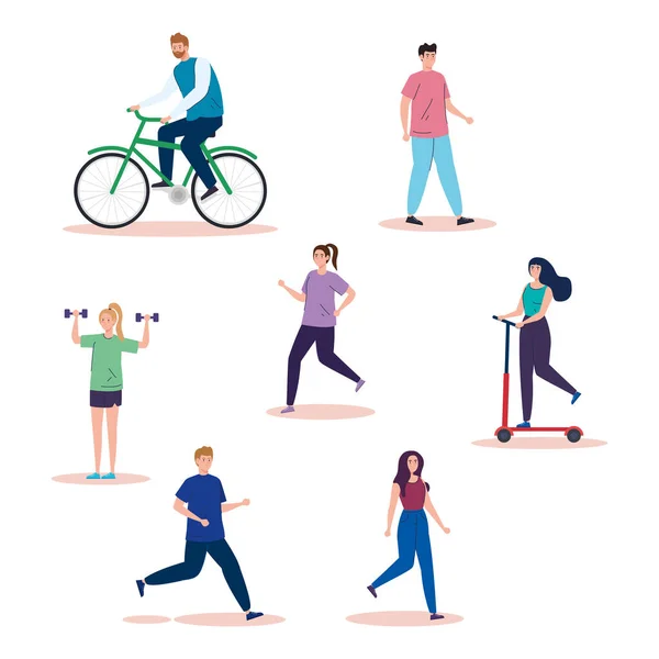 Group people practicing activities avatar characters — Stock Vector
