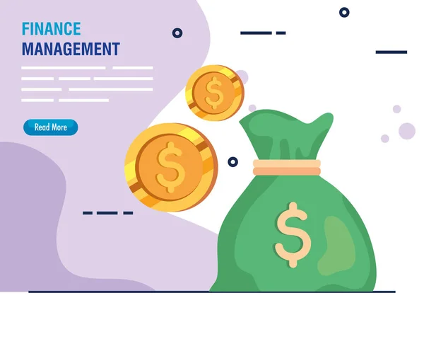 Gestão financeira saco de dinheiro com moedas —  Vetores de Stock
