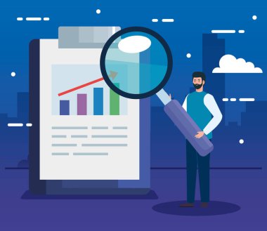 Büyüteci ve panosu olan bir adam.