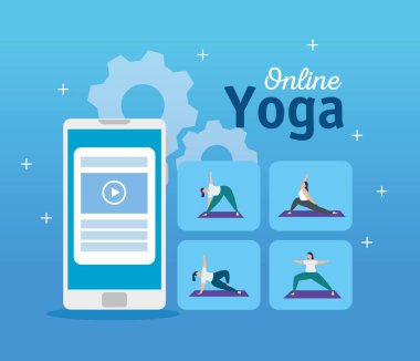 Kadınlar internetten yoga yapıyor.