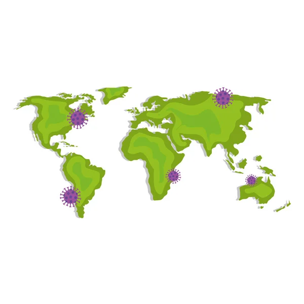 Mapa de terra com partículas covid19 — Vetor de Stock