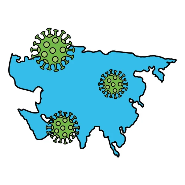 Asia carte avec particules covid19 — Image vectorielle