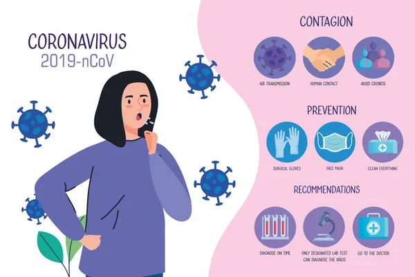 Femme malade avec covid19 infographies — Image vectorielle