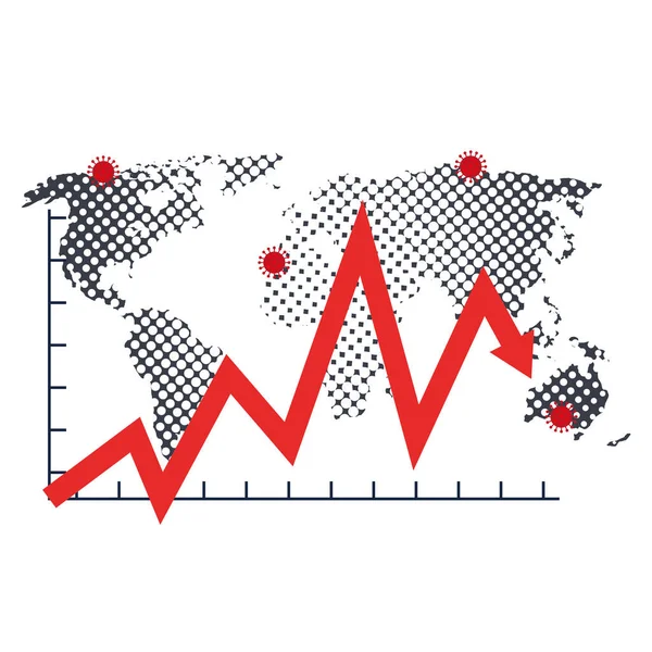 Föld térkép kova19 részecskék és statisztikák nyíl — Stock Vector