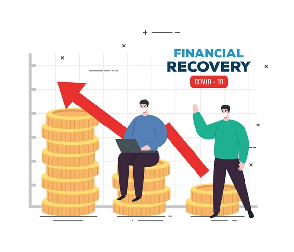 Hombres con infografía de recuperación financiera — Archivo Imágenes Vectoriales