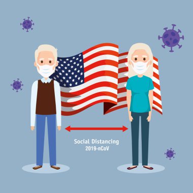 old couple with usa flag covid19 pandemic clipart