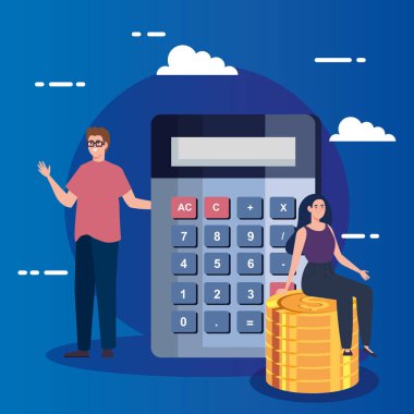 Hesap makinesi ve yığınla parası olan çift