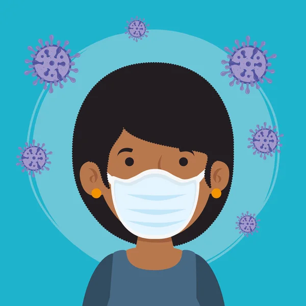 Femme utilisant un masque facial pour la covid19 pandémie — Image vectorielle