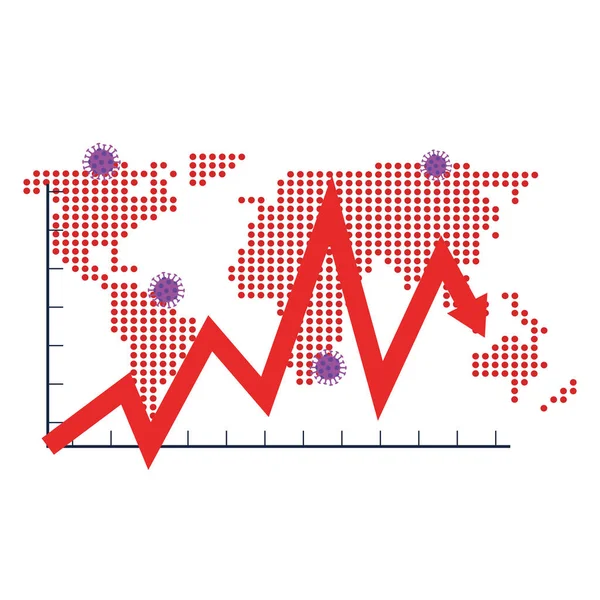 Föld térkép kova19 részecskék és statisztikák nyíl — Stock Vector