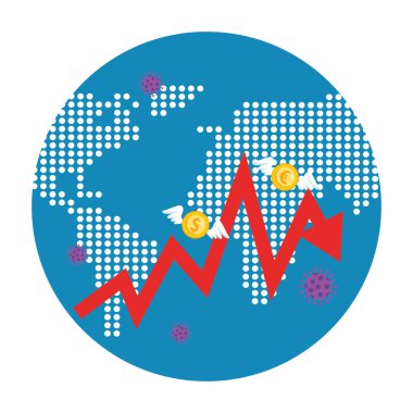 Dünya gezegeni covid19 parçacık ve istatistik oklarıyla
