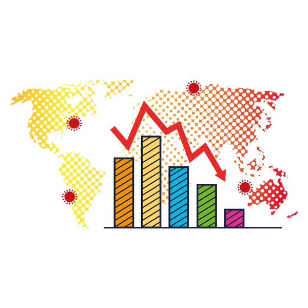 Covid19 için istatistik çubuklu toprak haritası — Stok Vektör