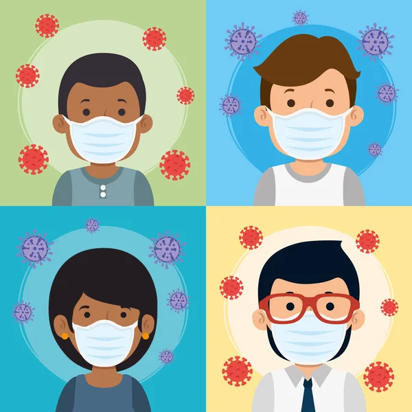 Groep mensen met gezichtsmasker voor covid19 pandemie — Stockvector