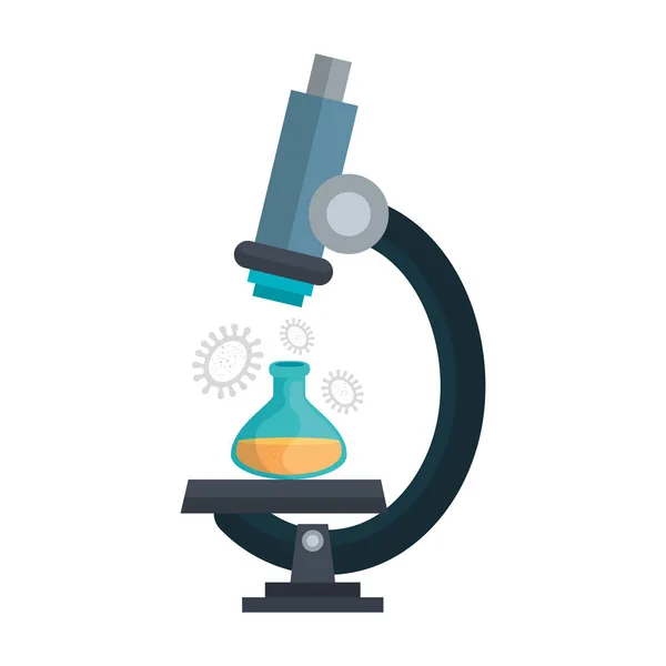 Covid 19 ve tüp testi parçacıkları ile mikroskop — Stok Vektör