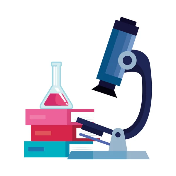 Laboratorio de microscopio con prueba de tubo y libros — Vector de stock