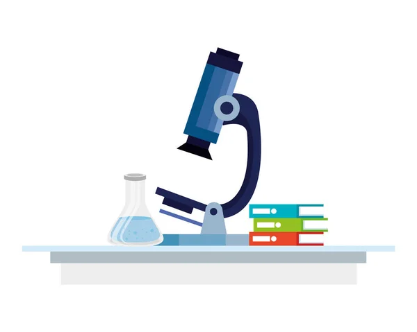 Microscopio con libros y prueba de tubo — Archivo Imágenes Vectoriales