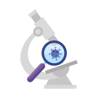 parçacık covid 19 ve büyüteçle mikroskop