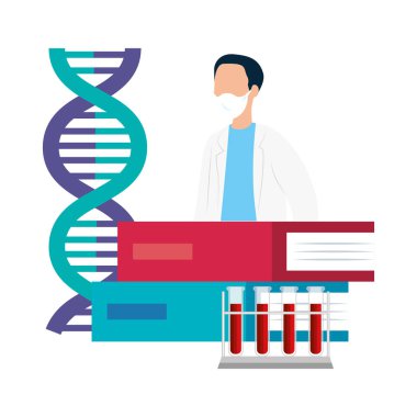 Doktor tıbbi simgelerle yüz maskesi kullanıyor