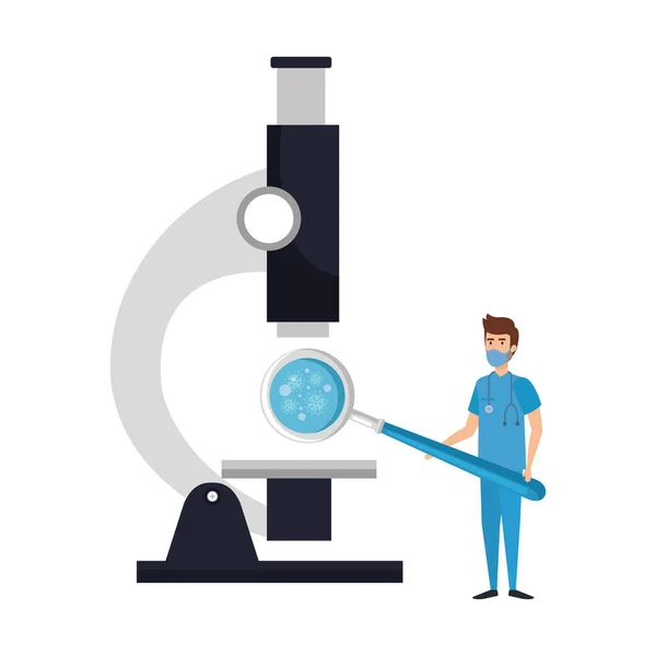 Paramédico e lupa com partículas vívidas 19 — Vetor de Stock