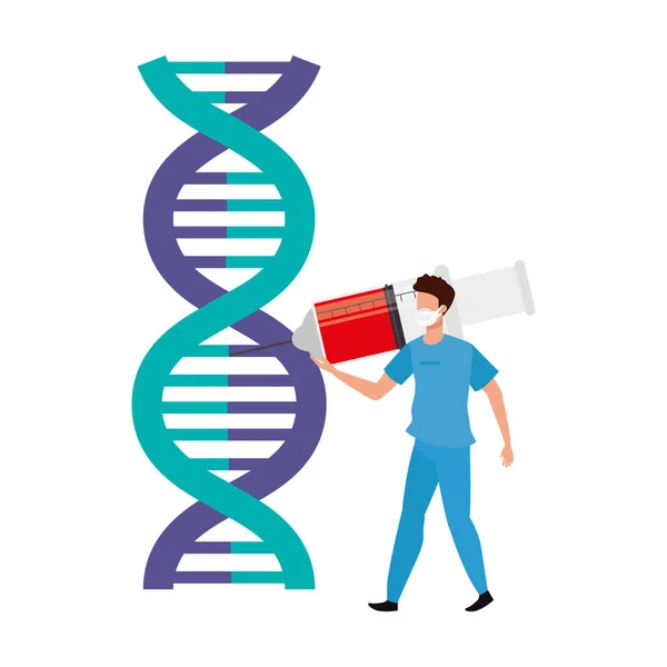 Paramédico com estrutura e injeção de dna — Vetor de Stock