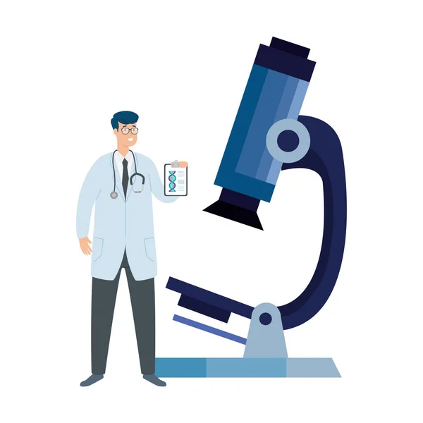 Médico con microscopio icono aislado — Vector de stock