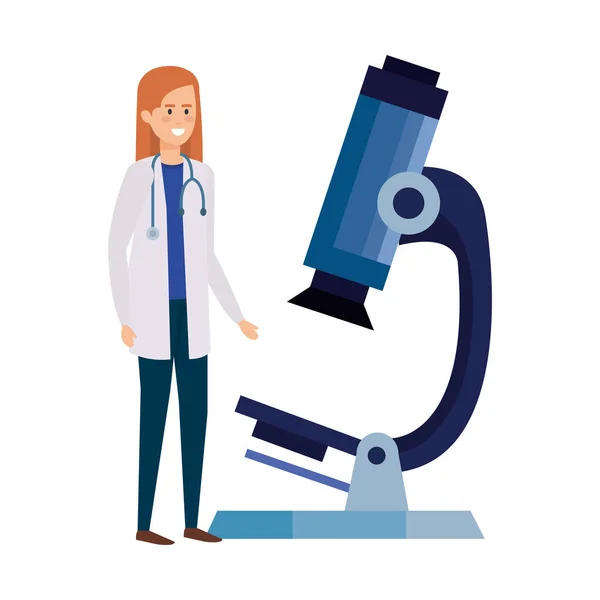 Γιατρός θηλυκό με μικροσκόπιο απομονωμένο εικονίδιο — Διανυσματικό Αρχείο