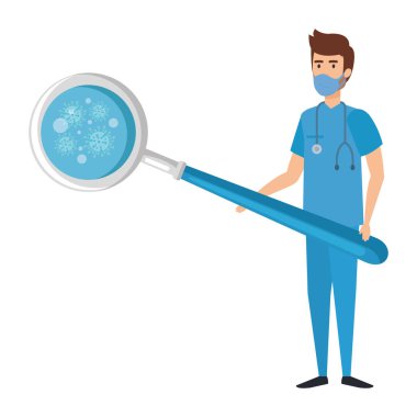 Paramedikler ve büyüteçler covid 19 parçacıkları ile