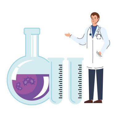 Doktor ve tüpler covid 19 simgesi ile test edilsin