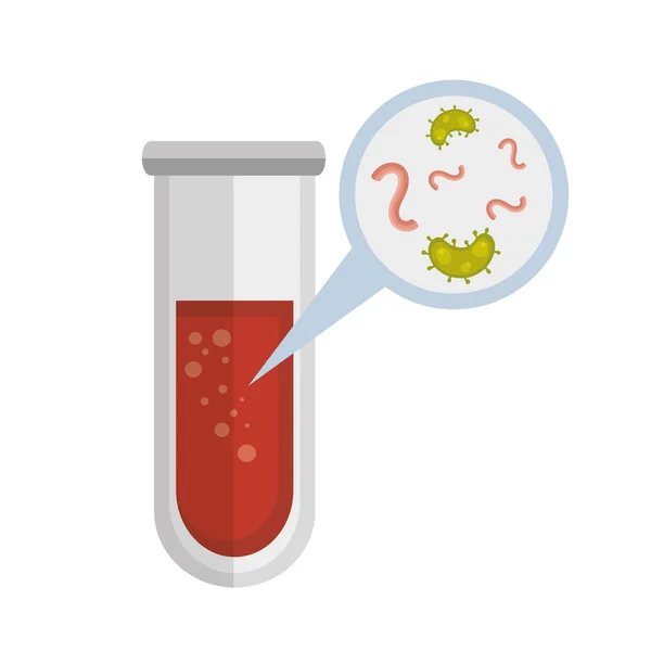 Essai en tube avec particules covid 19 et micro-organismes — Image vectorielle