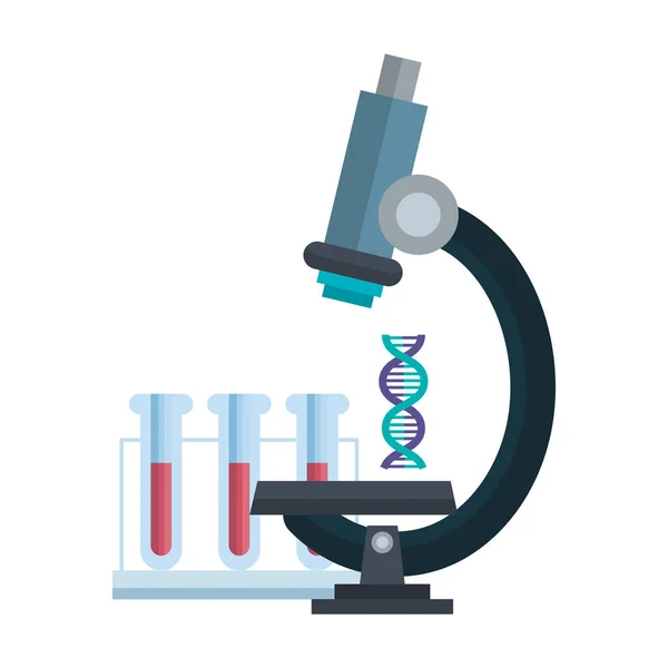 Mikroskop-Labor mit DNA- Struktur und Röhrchen-Test — Stockvektor