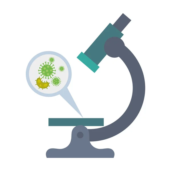 Microscope with particles covid 19 isolated icon — Stock Vector