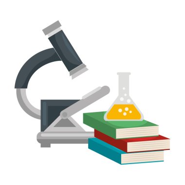 Tüplü test ve kitaplarla mikroskop laboratuvarı