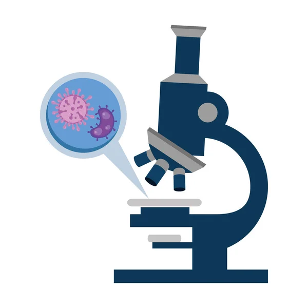 Microscope with particles covid 19 isolated icon — Stock Vector