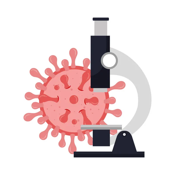 Microscope with particle covid 19 isolated icon — Stock Vector