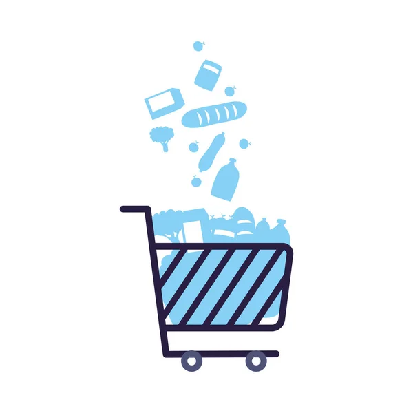 Shopping cart marketing con generi alimentari — Vettoriale Stock