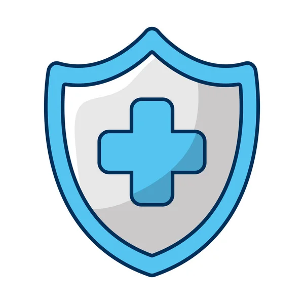 Medical cross in shield isolated icon — Stock Vector