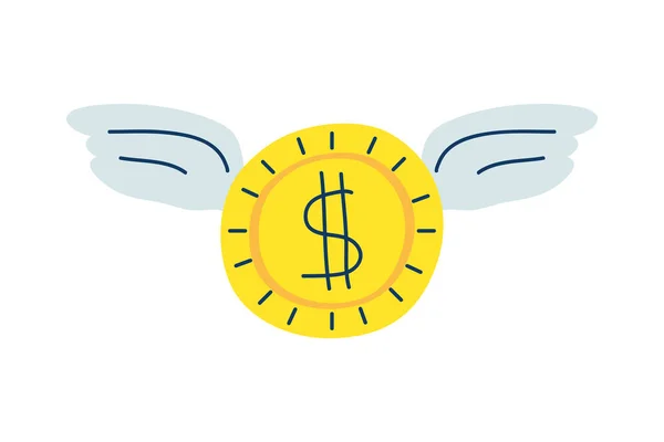 Δολάριο νομίσματος με φτερά που φέρουν — Διανυσματικό Αρχείο