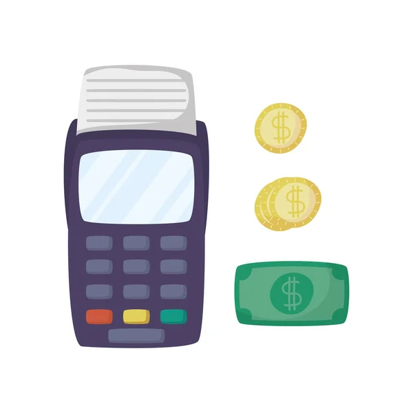 Ваучер с купюрами и монетами долларов электронной коммерции — стоковый вектор