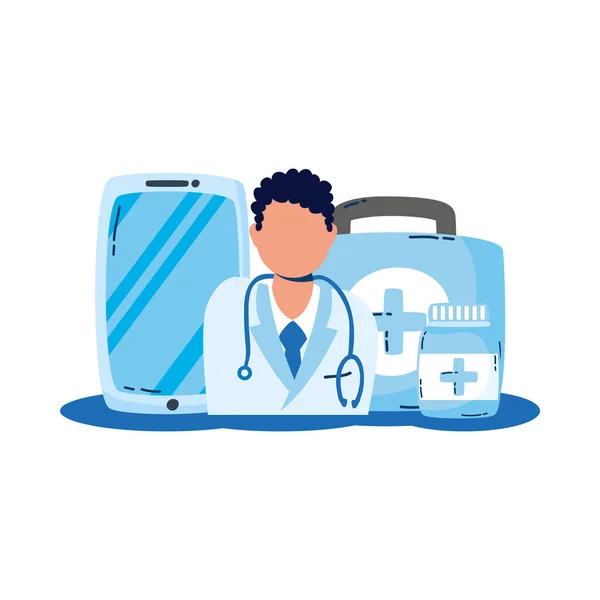 Professional doctor with smartphone telemedicine — Stock Vector