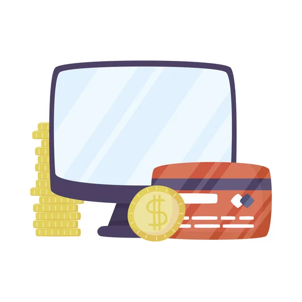 Bureaublad met creditcard en munten — Stockvector