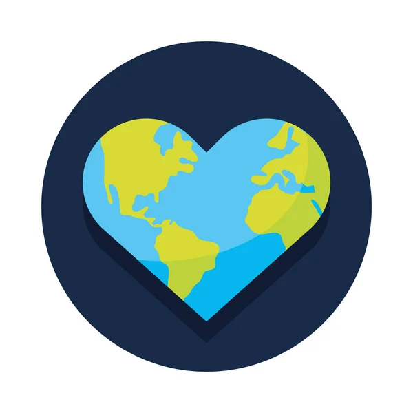 Planeta świat Ziemia z kształtem serca — Wektor stockowy