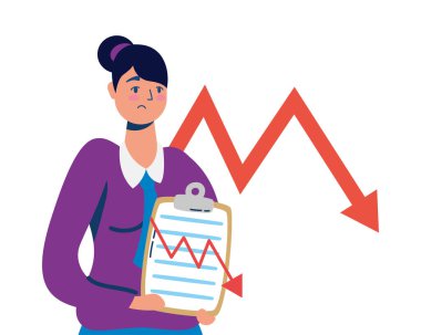 Ok istatistiği ve panosu olan zarif bir iş kadını.