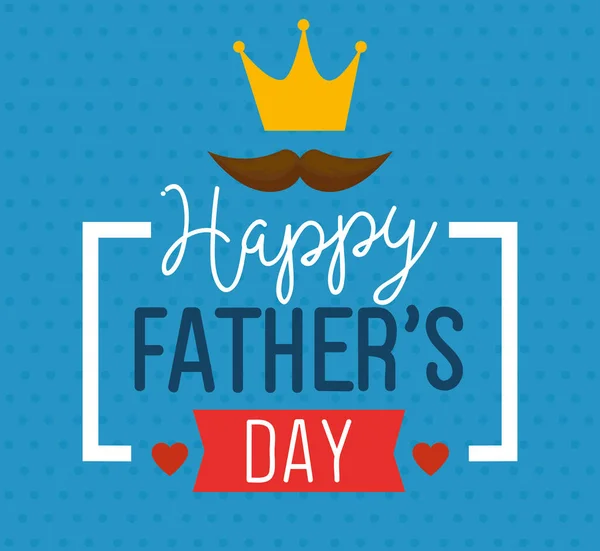 Carte de jour heureux pères avec couronne roi et décoration moustache — Image vectorielle