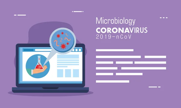 Medicina online da computer portatile con microbiologia di covid 19 — Vettoriale Stock