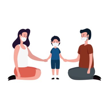 Ailesi ve oğlu maske takıyor.